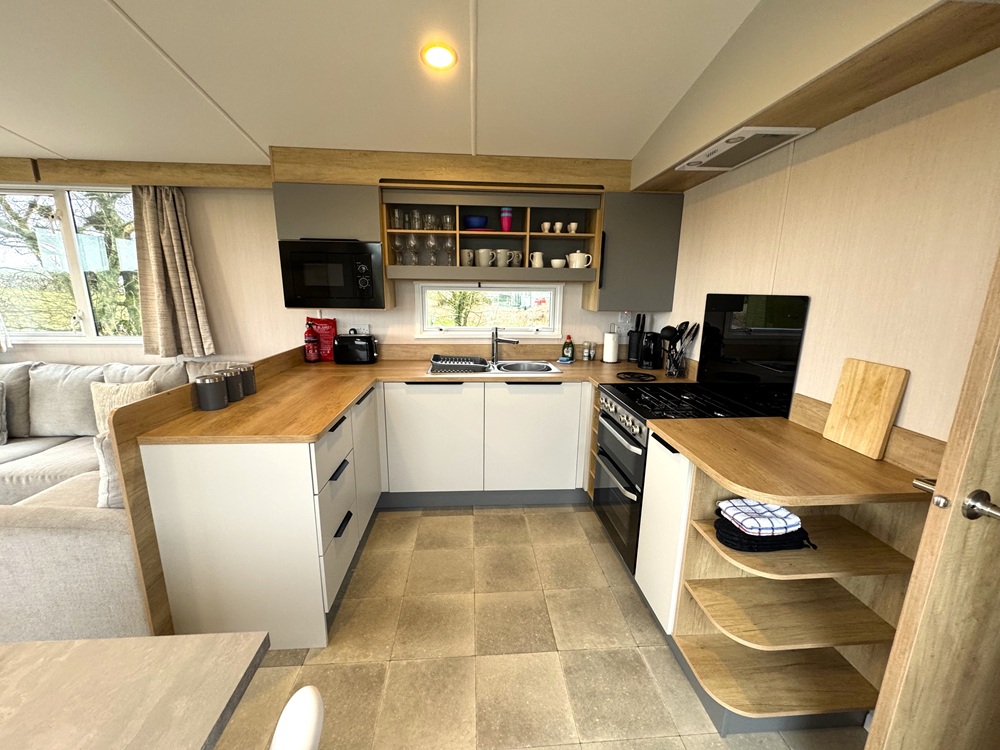 Criffel luxury rental caravan kitchen