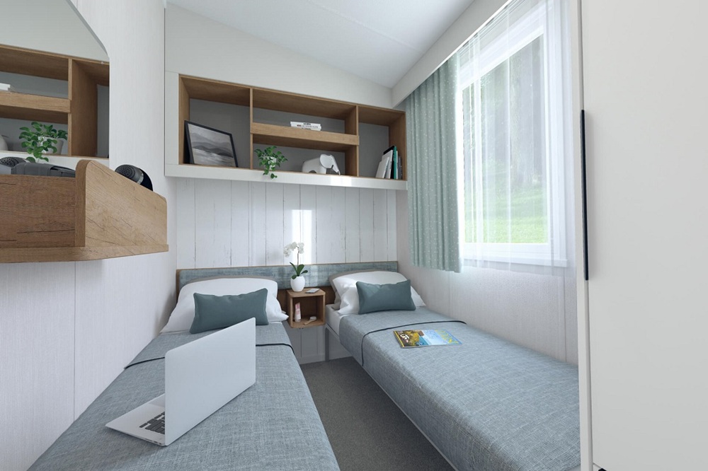 Criffel luxury rental caravan twin bedroom