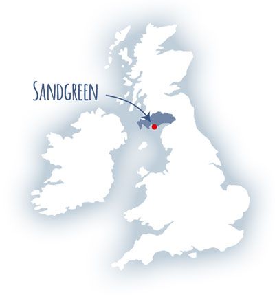 UK map showing location of Sandgreen Caravan Park in south west Scotland